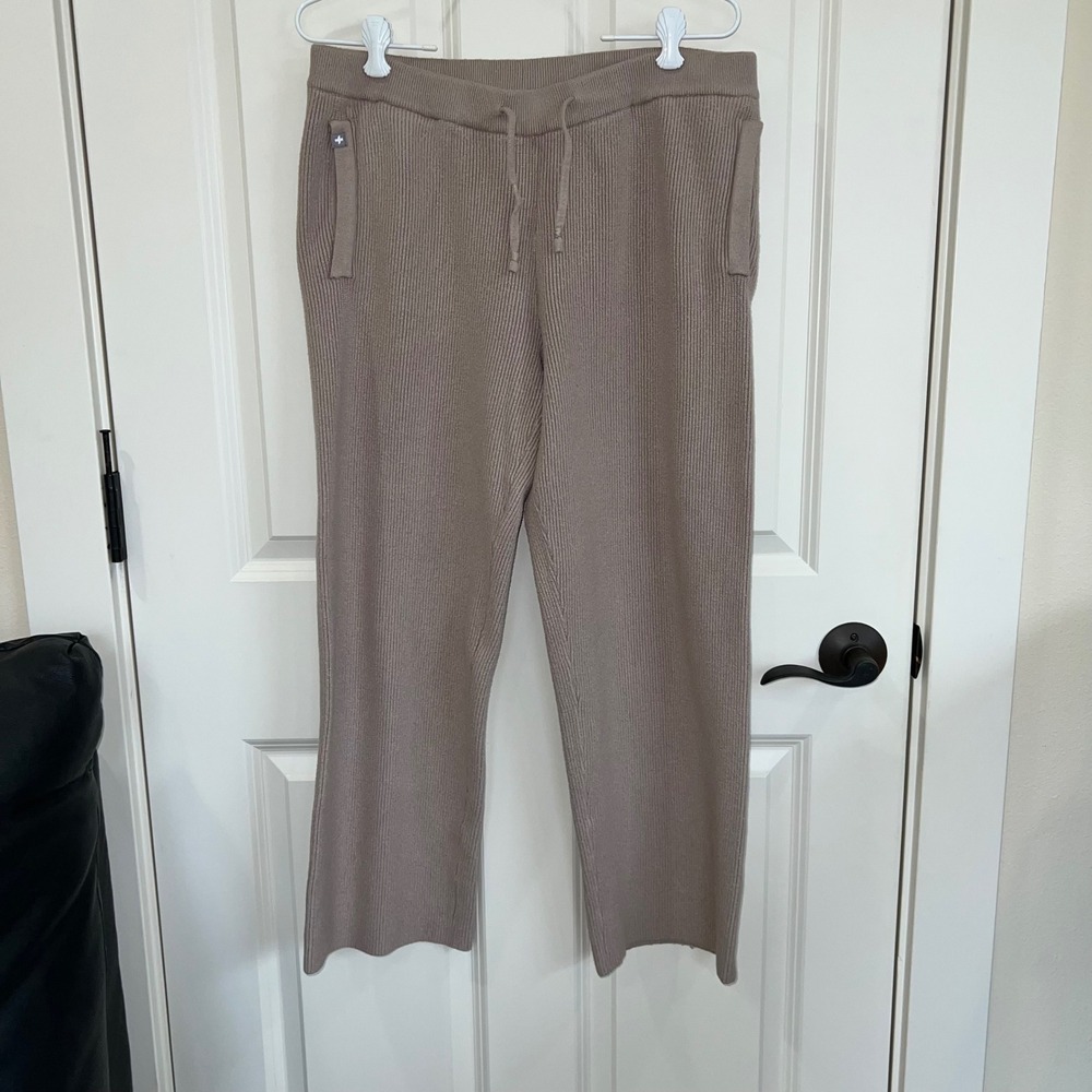 Figs Ribbed Knit Wide Leg Pull On‎ Lounge Pants Size Medium Beige